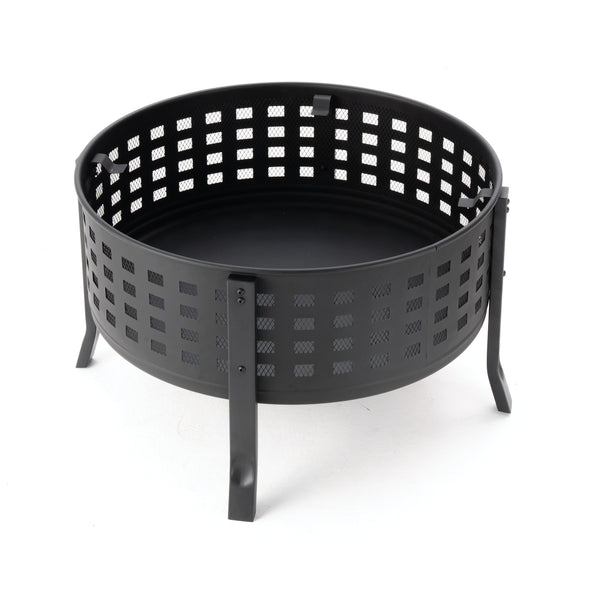 27 Inch Round Outdoor Steel Wood Burning Fire Pit with Cooking Grill and Spark Screen