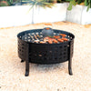 27 Inch Round Outdoor Steel Wood Burning Fire Pit with Cooking Grill and Spark Screen