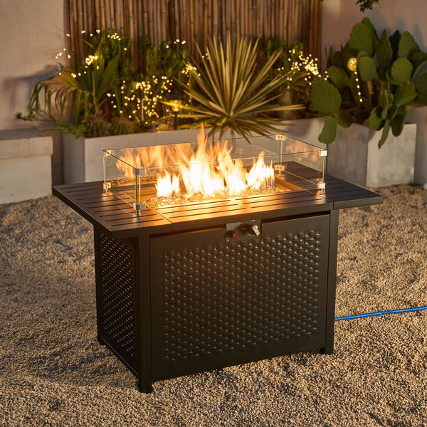 Rectangular Outdoor Propane Gas Fire Pit Table 50,000 BTU Propane with Lava Rock Filler