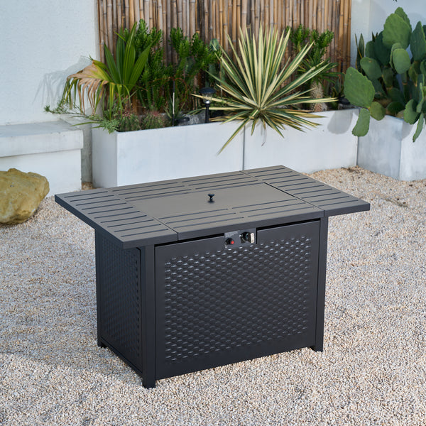 Rectangular Outdoor Propane Gas Fire Pit Table 50,000 BTU Propane with Lava Rock Filler