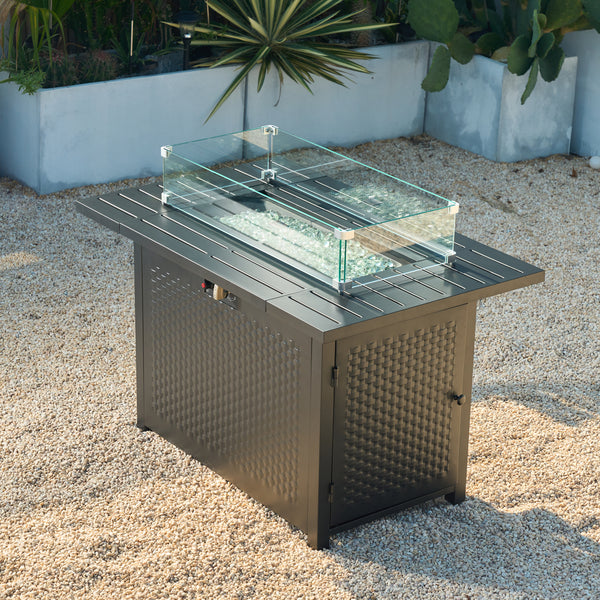 Rectangular Outdoor Propane Gas Fire Pit Table 50,000 BTU Propane with Lava Rock Filler
