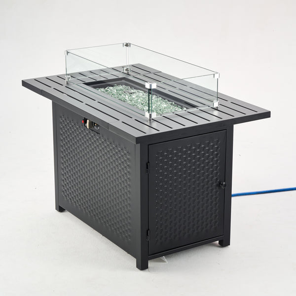 Rectangular Outdoor Propane Gas Fire Pit Table 50,000 BTU Propane with Lava Rock Filler