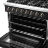 Forno Galiano 36-inch Dual Fuel Range in Black & Antique Brass Design, 6 Sealed Burners 83,000 BTU, 5.36 cu.ft. True Convection Oven