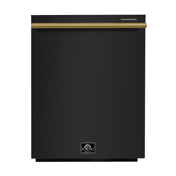 FORNO Premium 4-Piece Kitchen Bundle - Leonardo Espresso 30" Black Electric Range, 30" Black Range Hood, 31" Black Bottom Freezer Refrigerator, 24" Black Built-In Dishwasher - FBDL-006-02US