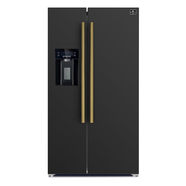 Forno Salerno Espresso 36-Inch Black Side-by-Side Refrigerator, 20 Cu. Ft., Frost-Free, Ice & Water Dispenser, ENERGY STAR Certified
