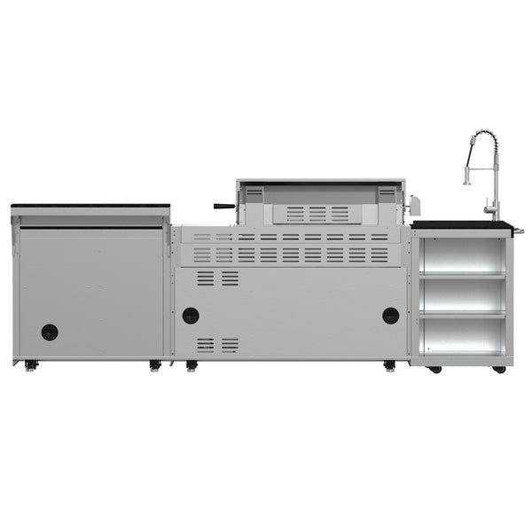 FORNO Bulnes 40-Inch BBQ, 95,000 BTU, 5 Burners, Sear & Rotisserie Infrared with Side Burner, Stainless Steel Outdoor Kitchen with 1.8 cu.ft. Beverage Center & Black Granite Countertops