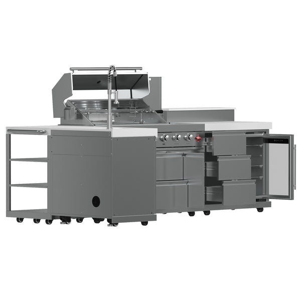 FORNO Bulnes 40-Inch BBQ, 95,000 BTU, 5 Burners, Sear & Rotisserie Infrared with Side Burner, Stainless Steel Outdoor Kitchen with 1.8 cu.ft. Beverage Center & White Sintered Stone Countertops