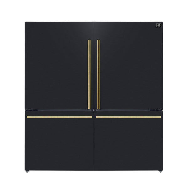 Forno Milano 2-Piece 62-Inch Freestanding Dual Bottom Freezer Refrigerator in Black – 34.4 cu.ft, Touch Control, Ice Maker