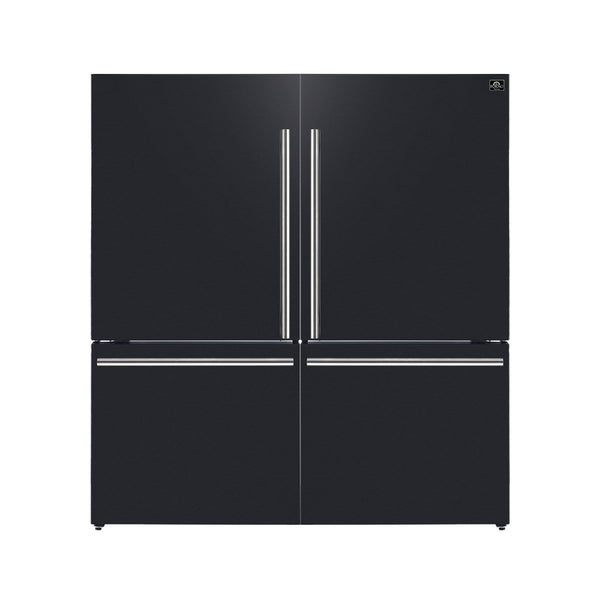 Forno Milano 2-Piece 62-Inch Freestanding Dual Bottom Freezer Refrigerator in Black – 34.4 cu.ft, Touch Control, Ice Maker