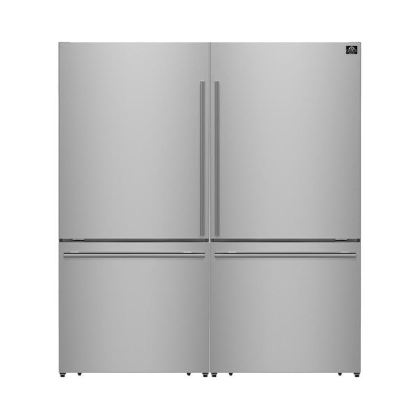 Forno Milano 2-Piece 62-Inch Freestanding Dual Bottom Freezer Refrigerator, Stainless Steel – 34.4 cu.ft, Touch Control, Ice Maker