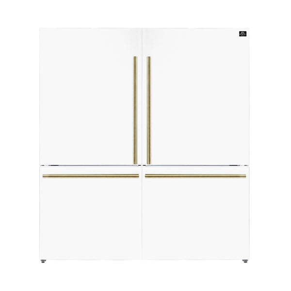 Forno Milano 2-Piece 62-Inch Freestanding Dual Bottom Freezer Refrigerator, White – 34.4 cu.ft, Touch Control, Ice Maker