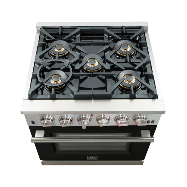 Forno Capriasca 30-Inch Freestanding Gas Range, 4 Burners, True Convection Oven