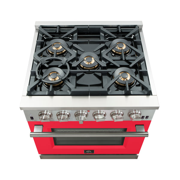 Forno Capriasca 30-Inch Freestanding Gas Range, 4 Burners, True Convection Oven