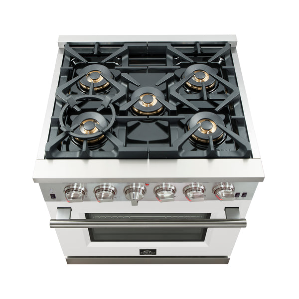Forno Capriasca 30-Inch Freestanding Gas Range, 4 Burners, True Convection Oven