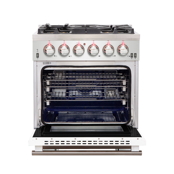 Forno Capriasca 30-Inch Freestanding Gas Range, 4 Burners, True Convection Oven
