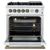 Giovanni 30-inch Gas Range White & Antique Brass Design, 5 Burners 67,000 BTU, 4.32 cu.ft. Convection Oven