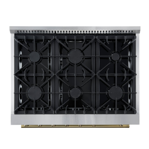Marco 36-Inch Gas Range White & Antique Brass Design, 6 Burners 67,000 BTU, 5.36 cu.ft. Convection Oven