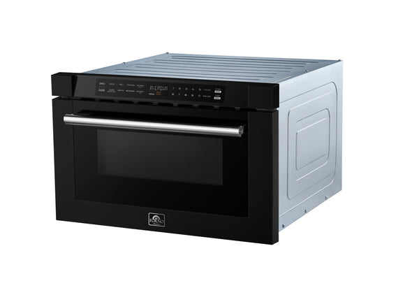 Forno Capoliveri Espresso 24-Inch Microwave Drawer, Black, 1.2 cu.ft, 1500 Watts, Built-In, Touch Control LCD Display, Auto-Touch Open/Close, 11 Power Levels, Sensor Cooking