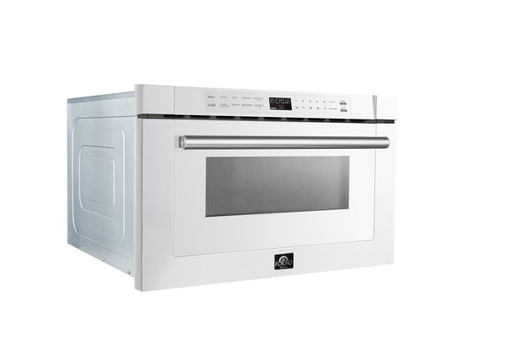 Forno Capoliveri Espresso 24-Inch Microwave Drawer, White, 1.2 cu.ft, 1500 Watts, Built-In, Touch Control LCD Display, Auto-Touch Open/Close, 11 Power Levels, Sensor Cooking