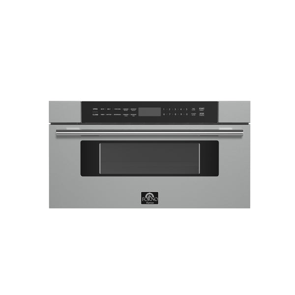 Forno Capoliveri 30-Inch Microwave Drawer, Stainless Steel, 1.2 cu.ft, 1500 Watts, Built-In, Touch Control LCD Display, Auto-Touch Open/Close, 11 Power Levels, Sensor Cooking