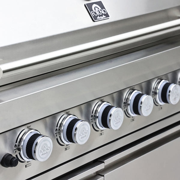 FORNO Bulnes 40-Inch BBQ, 95,000 BTU, 5 Burners, Sear & Rotisserie Infrared with Side Burner, Stainless Steel Outdoor Kitchen with 1.8 cu.ft. Beverage Center & Black Granite Countertops
