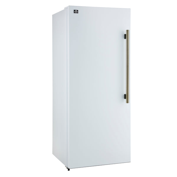 Forno Maderno 28-Inch Convertible Upright Freezer/Refrigerator in White with Antique Brass Handle, 13.6 cu.ft., Left Swing