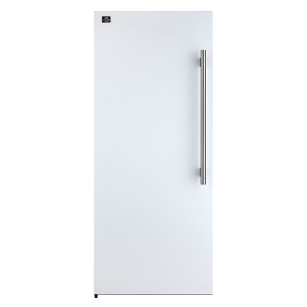 Forno Maderno 28-Inch Convertible Upright Freezer/Refrigerator in White with Antique Brass Handle, 13.6 cu.ft., Left Swing