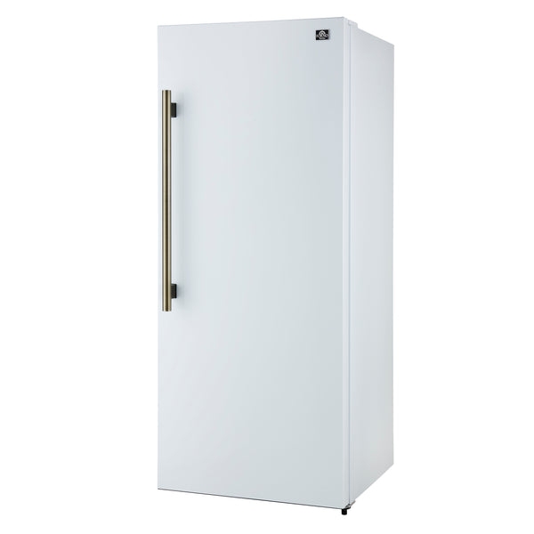 Forno Maderno 28-Inch Convertible Freezer/Refrigerator in White with Antique Brass Handle, 13.6 cu.ft. Right Swing