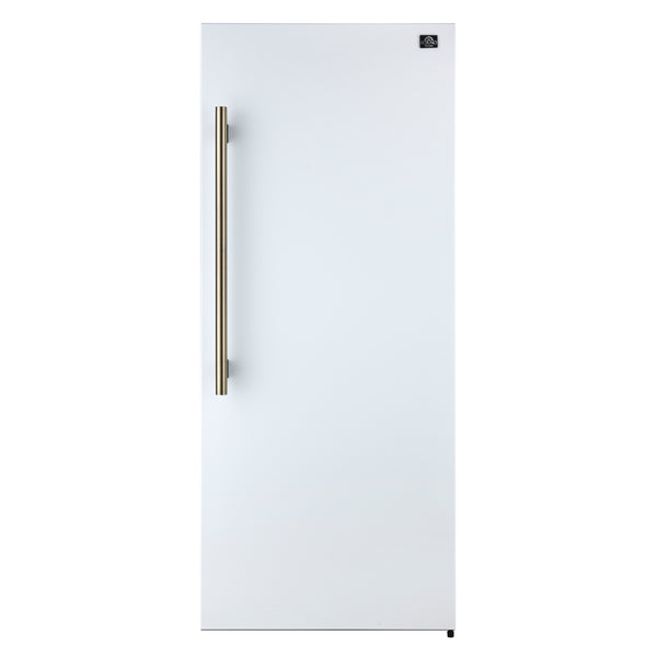 Forno Maderno 28-Inch Convertible Freezer/Refrigerator in White with Antique Brass Handle, 13.6 cu.ft. Right Swing