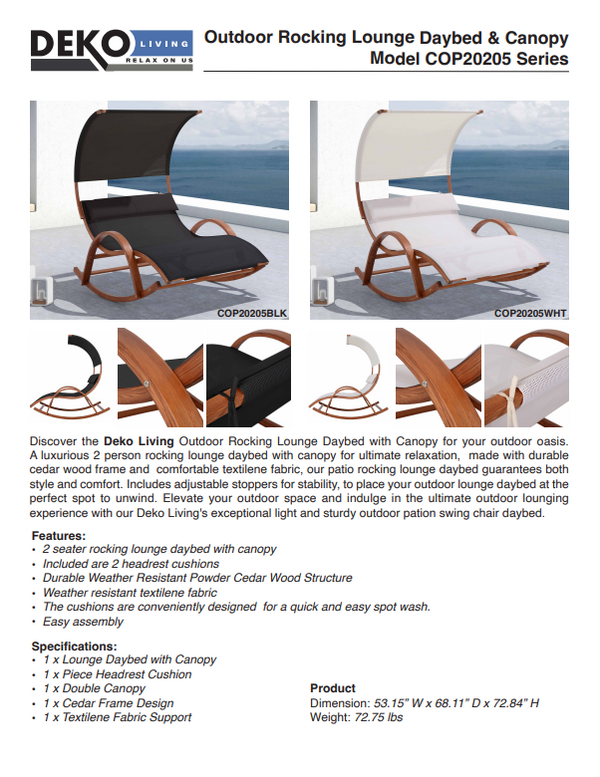 Outdoor Cedar Wood Patio Lounge Daybed with White Textilene Fabric & Canopy