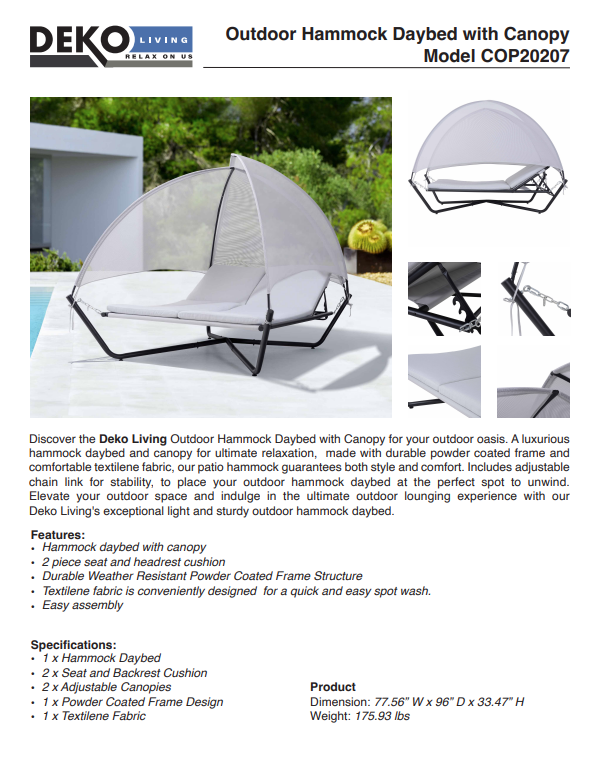 Outdoor Hammock Swing Lounge Daybed with Textilene Fabric Canopy