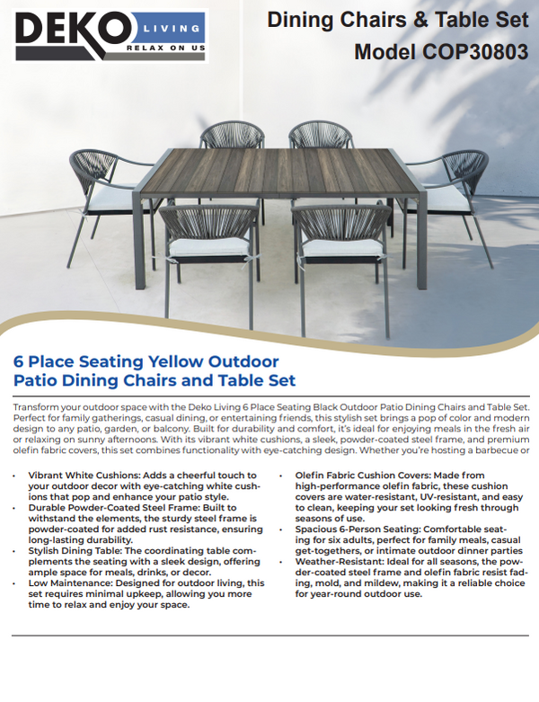 6 Place Seating Black Outdoor Patio Dining Chairs and Table Set