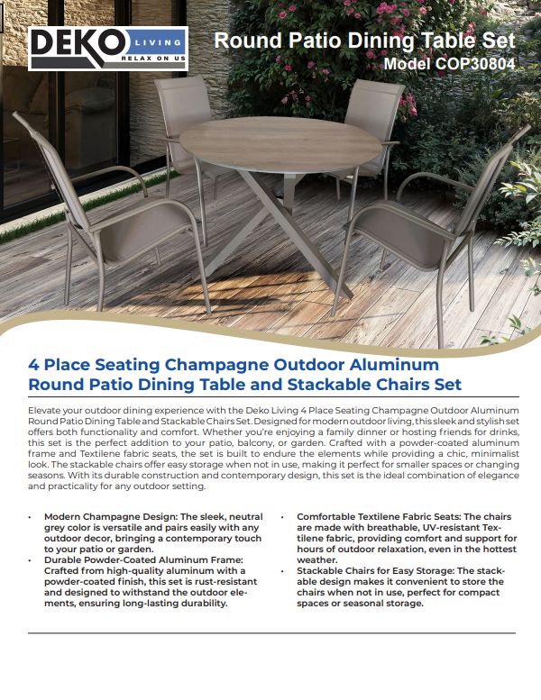 4 Place Seating Champagne Outdoor Aluminum Round Patio Dining Table and Stackable Chairs Set