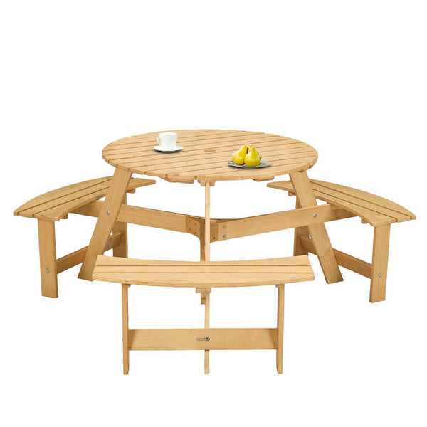 Wooden Round Picnic Table For 6 person 01