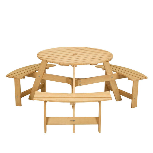 Wooden Round Picnic Table For 6 person 04