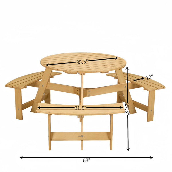 Wooden Round Picnic Table For 6 person 03