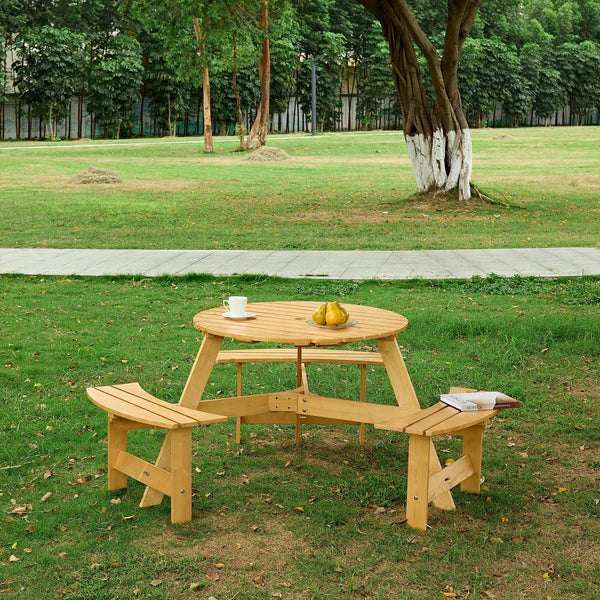 Wooden Round Picnic Table For 6 person 05
