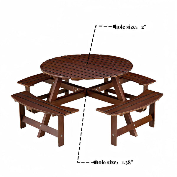 Natural Wooden Round Picnic Table For 8 person 011