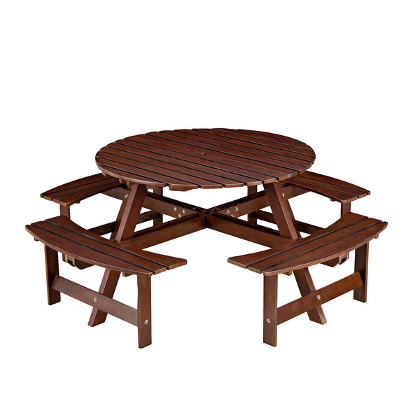 Natural Wooden Round Picnic Table For 8 person 01