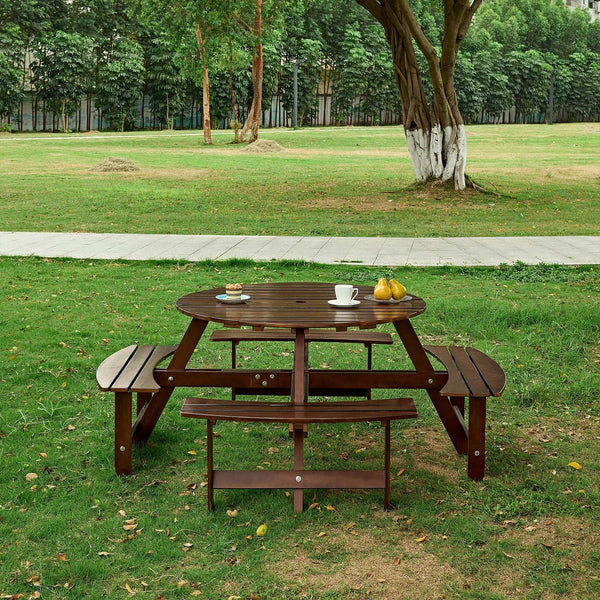 Natural Wooden Round Picnic Table For 8 person 05