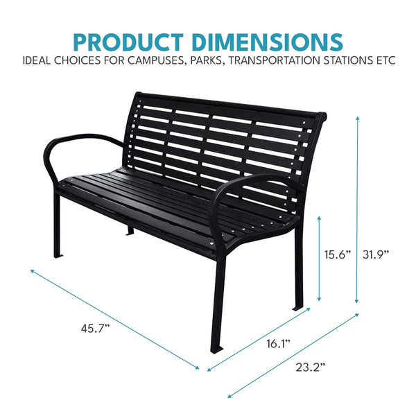 45.7" Patio Bench, Steel and WPC, Black - CheryLife
