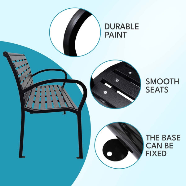 45.7" Patio Bench, Steel and WPC, Black - CheryLife