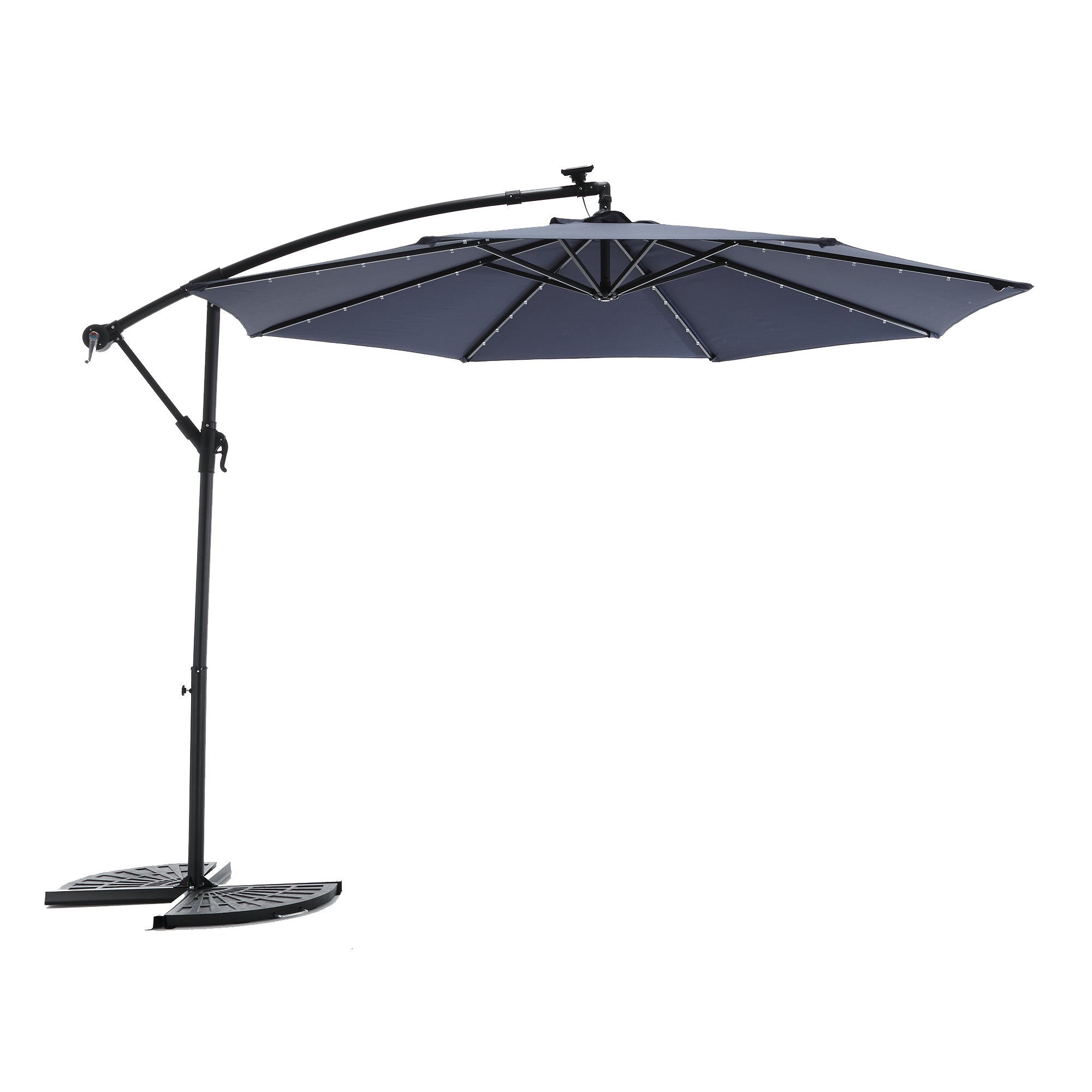 10ft Solar LED Offset Hanging Market Patio Umbrella(Navy blue )(No Base) 10ft Solar LED Offset Hanging Market Patio Umbrella(Navy blue )(No Base)