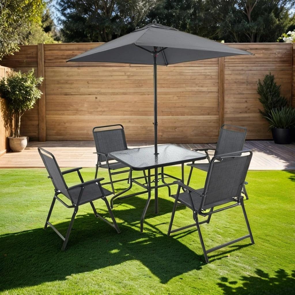 6pc patio set with umbrella Chery Industrial Sling Folding Dining Set