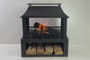 36 Inch Rectangular Outdoor Steel Wood Burning Fireplace with Log Storage Compartment and Poker