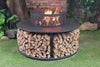 38 Inch Diameter Outdoor Steel Wood Burning Fire Pit with Log Storage, Poker and Screen Lid