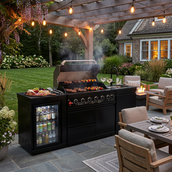 Cherylife 82-Inch 6-Burner 85,000 BTU Deluxe Gas Grill Island – Outdoor Kitchen with Wine Cooler, Refrigerator, Rotisserie, Marble Countertops & Sink