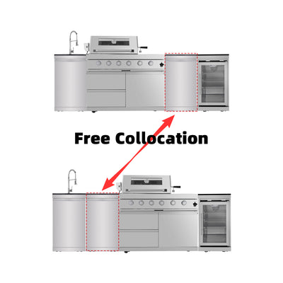 CheryLife 46-Inch 4-Burner 72000 BTU Deluxe Stainless Steel Gas Outdoor Kitchen Bar Barbecue Island Grill + Wine Cooler Compact Refrigerator + Rotisserie + Granite Countertops + Storage Cabinets & Drawers