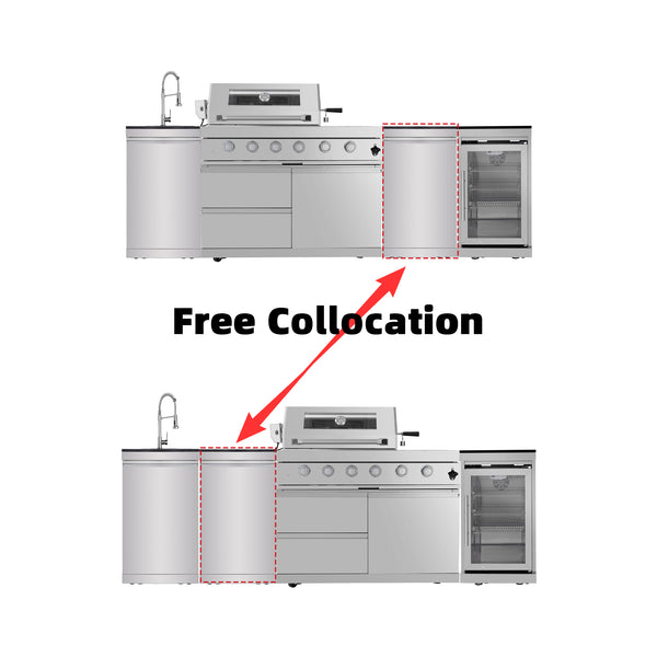 CheryLife 46-Inch 4-Burner 72000 BTU Deluxe Stainless Steel Gas Outdoor Kitchen Bar Barbecue Island Grill + Wine Cooler Compact Refrigerator + Rotisserie + Granite Countertops + Storage Cabinets & Drawers