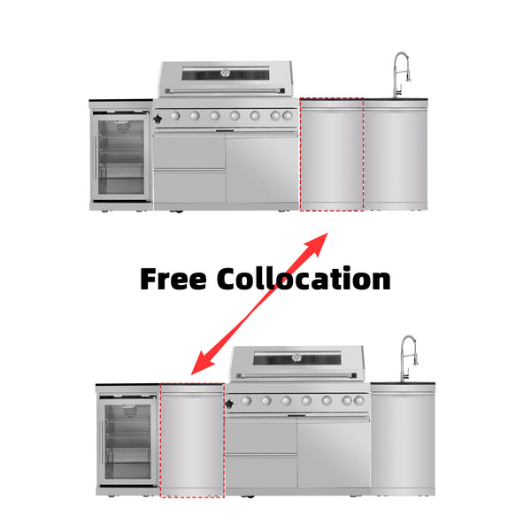 CheryLife 43-Inch 6-Burner 85000 BTU Deluxe Stainless Steel Gas Outdoor Kitchen Bar Barbecue Island Grill + Wine Cooler Compact Refrigerator + Rotisserie + Granite Countertops + Storage Cabinets & Drawers